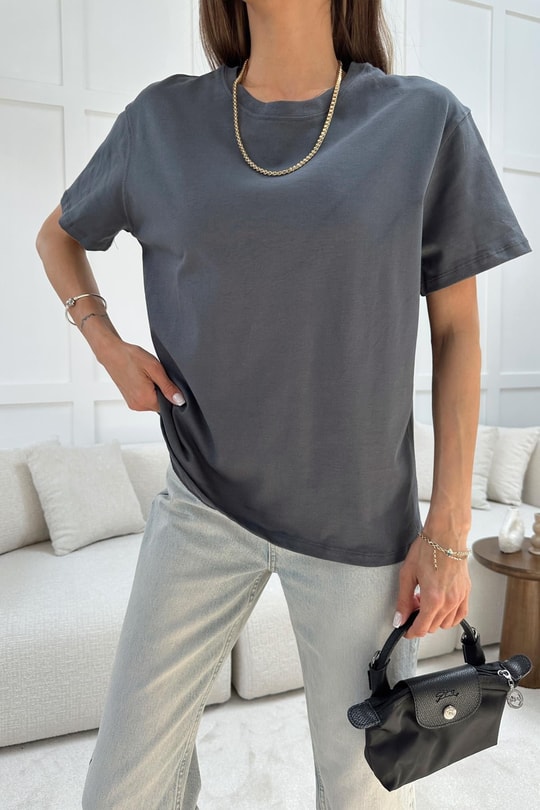 Pamuklu Oversize Tshirt Antrasit