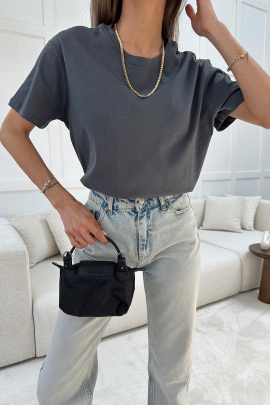Pamuklu Oversize Tshirt Antrasit