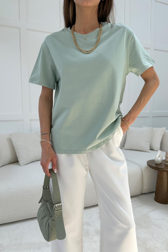 Pamuklu Oversize Tshirt Çağla Yeşili