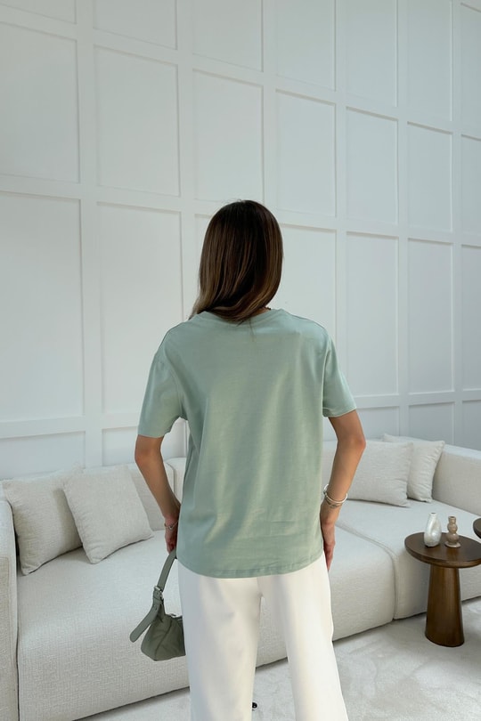 Pamuklu Oversize Tshirt Çağla Yeşili