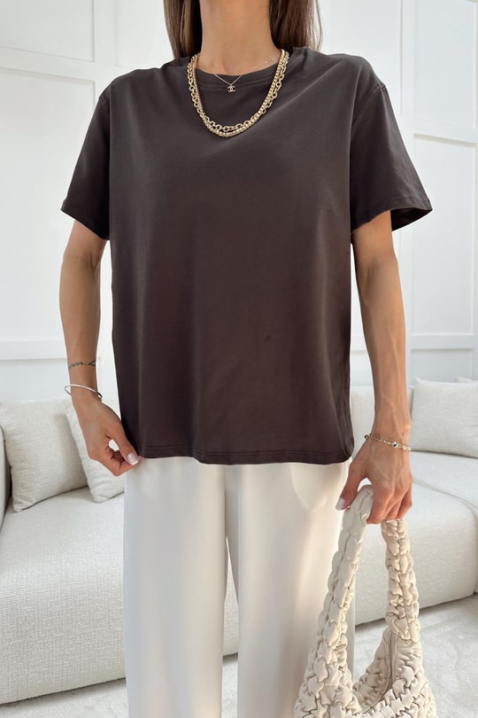 Pamuklu Oversize Tshirt Kahve