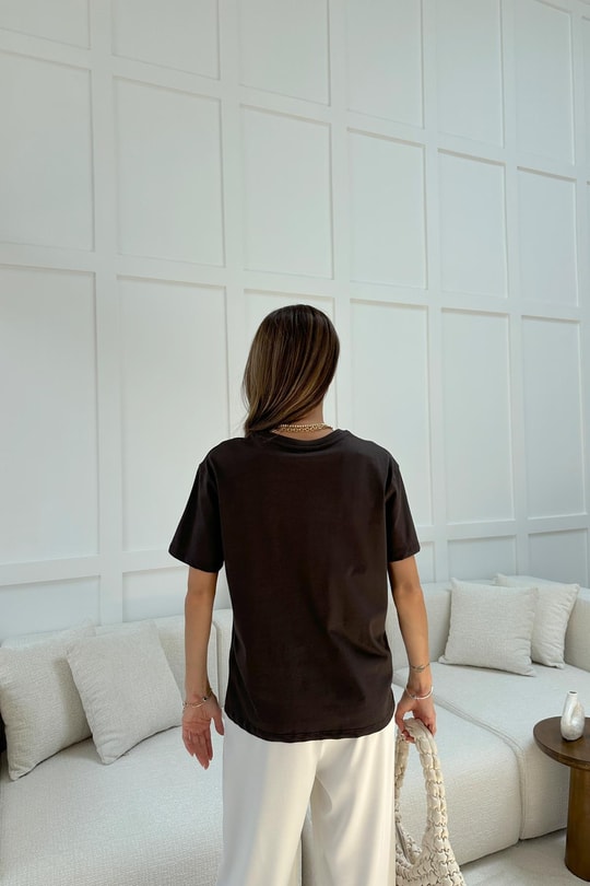 Pamuklu Oversize Tshirt Kahve