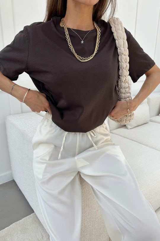Pamuklu Oversize Tshirt Kahve