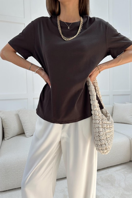Pamuklu Oversize Tshirt Kahve