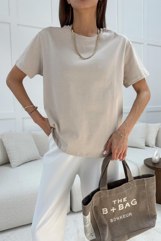 Pamuklu Oversize Tshirt Taş