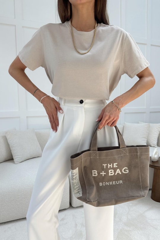 Pamuklu Oversize Tshirt Taş