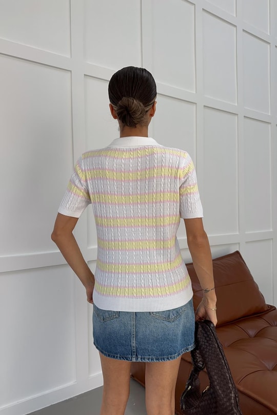 Polo Yaka Ayıcık İşlemeli Tshirt Beyaz