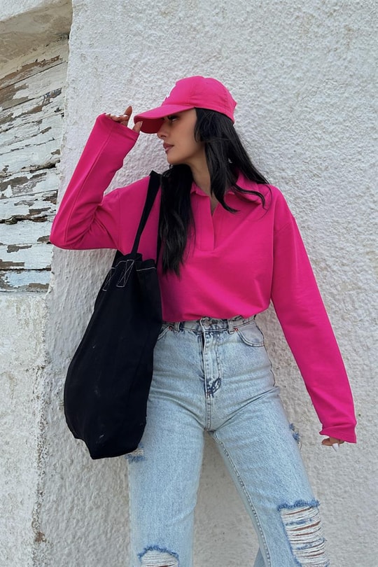 Polo Yaka Basic Tshirt Fuşya