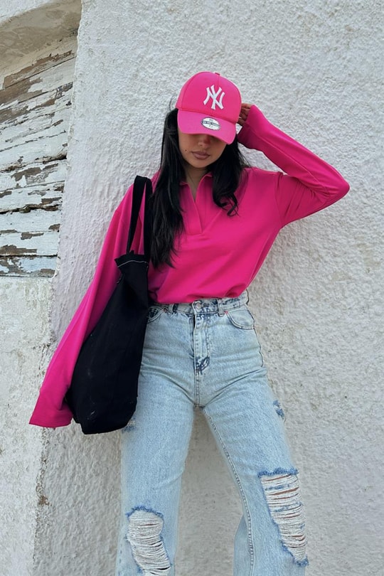 Polo Yaka Basic Tshirt Fuşya