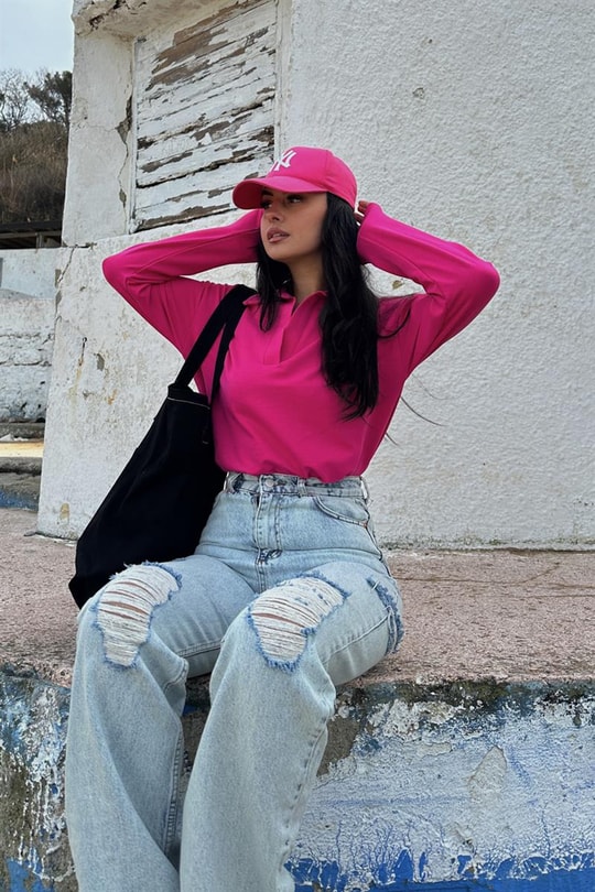 Polo Yaka Basic Tshirt Fuşya