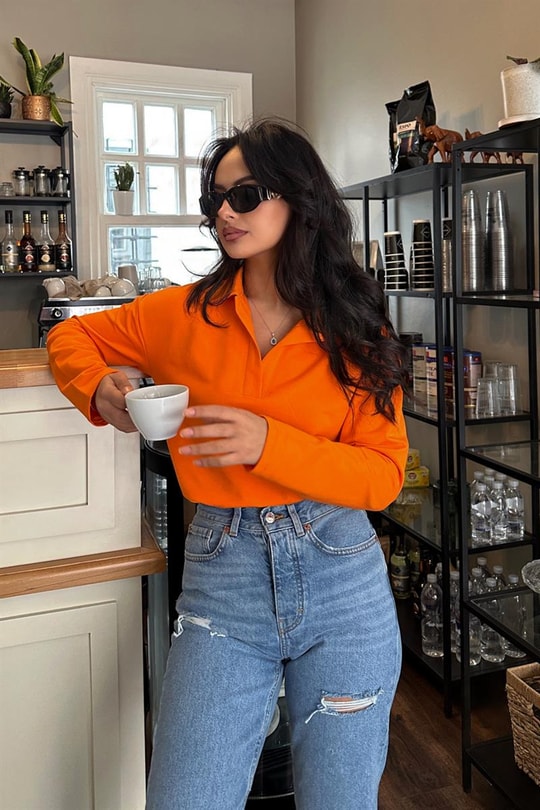 Polo Yaka Basic Tshirt Oranj