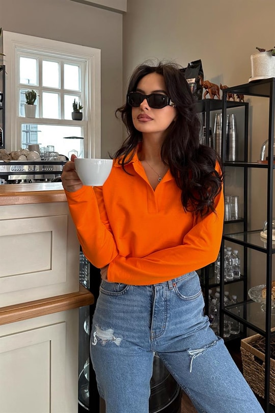 Polo Yaka Basic Tshirt Oranj