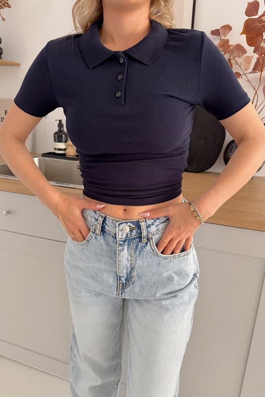 Polo Yaka Düğmeli Tshirt Lacivert
