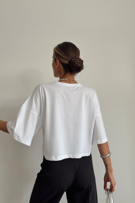 Relax Crop Tshirt Beyaz