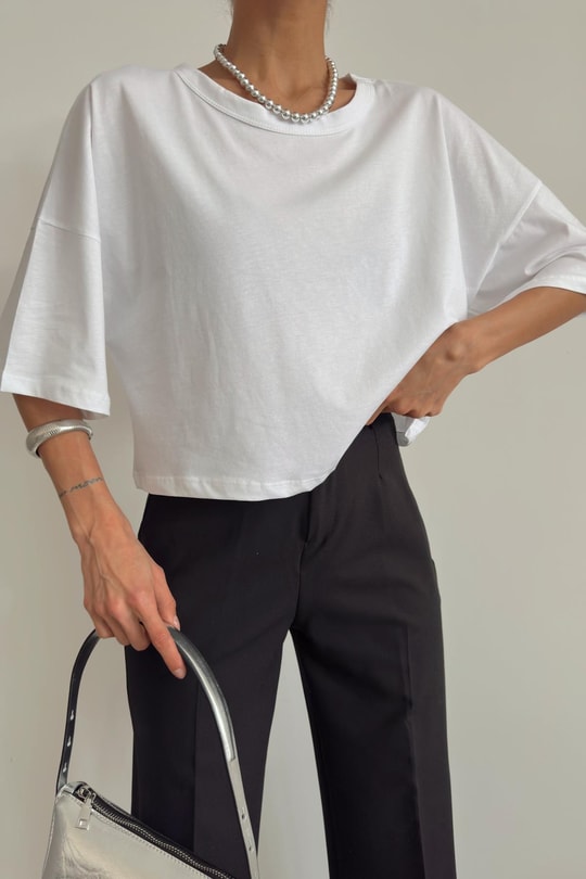 Relax Crop Tshirt Beyaz