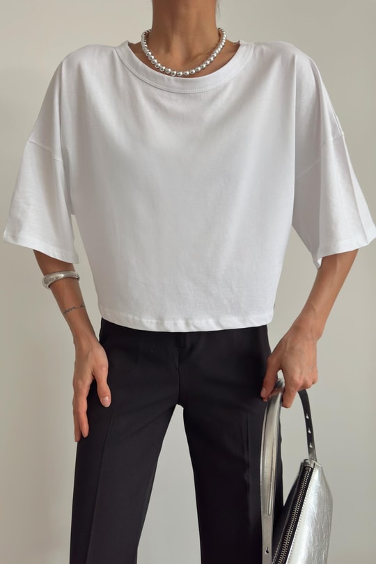 Relax Crop Tshirt Beyaz