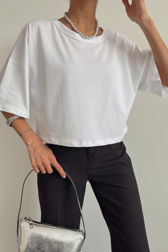Relax Crop Tshirt Beyaz