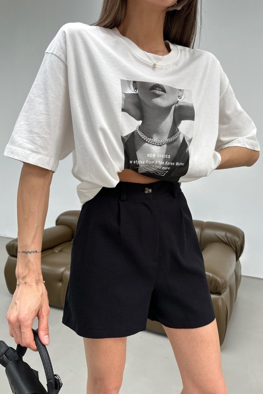 Resim Baskılı T-shirt Ekru