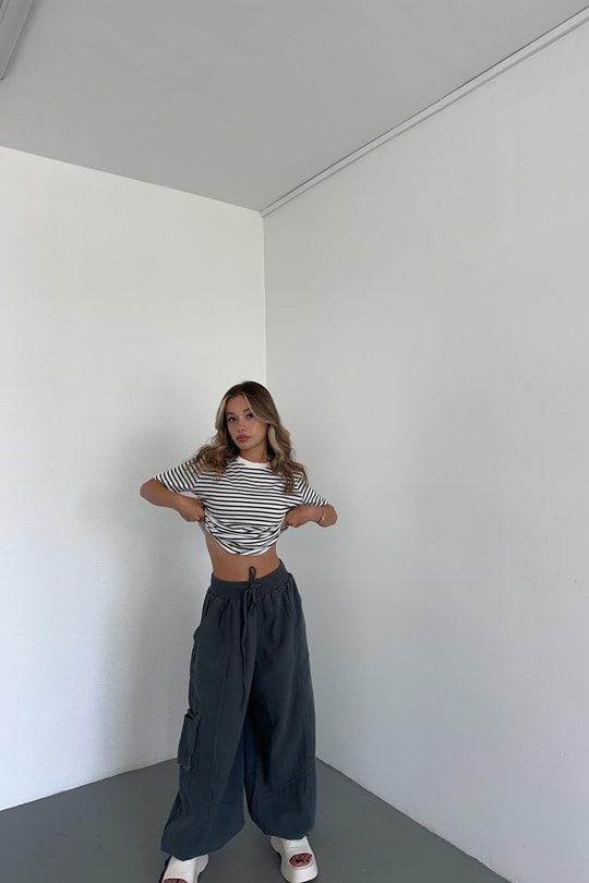 Ribanalı Çizgili Tshirt Siyah