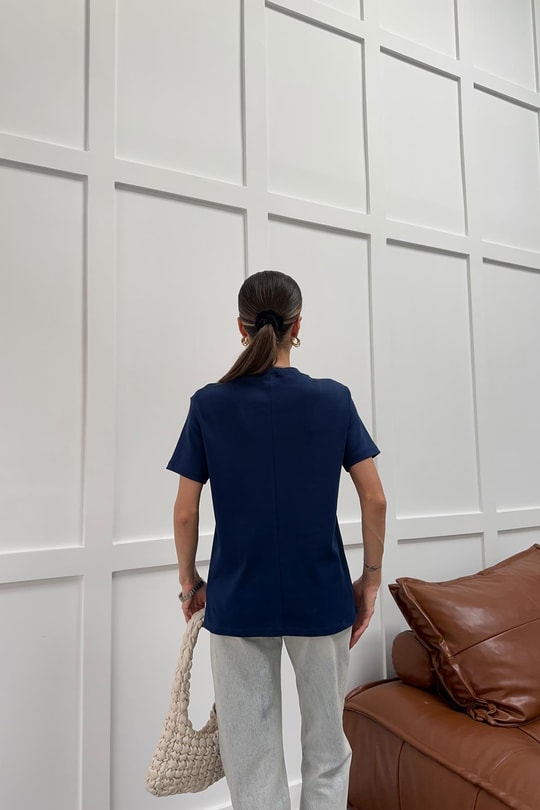 Ribanalı Premium Basic Tshirt Lacivert