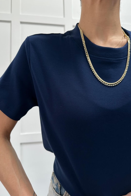 Ribanalı Premium Basic Tshirt Lacivert