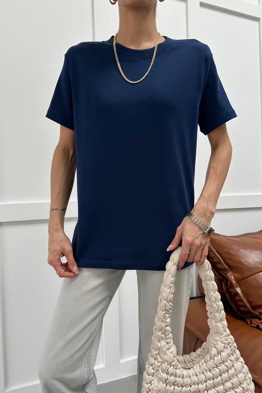 Ribanalı Premium Basic Tshirt Lacivert