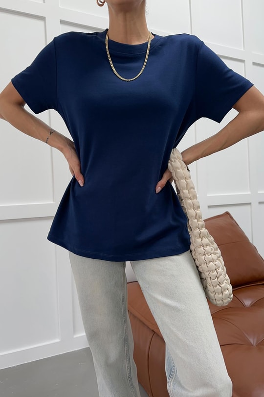 Ribanalı Premium Basic Tshirt Lacivert