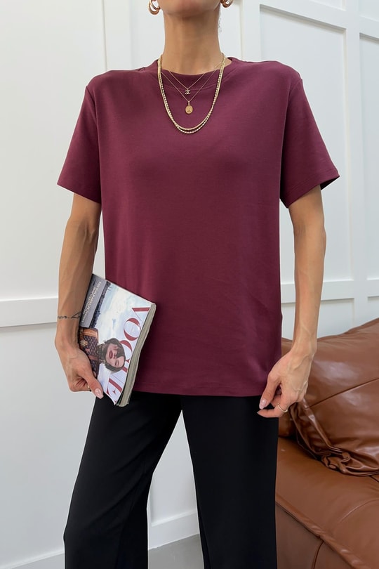 Ribanalı Premium Basic Tshirt Mürdüm