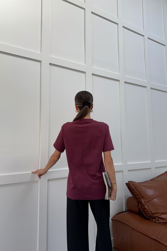 Ribanalı Premium Basic Tshirt Mürdüm