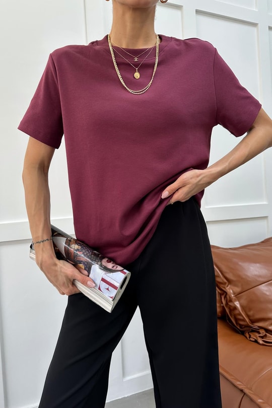 Ribanalı Premium Basic Tshirt Mürdüm
