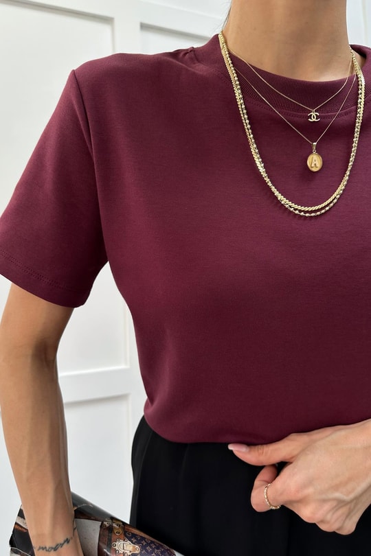 Ribanalı Premium Basic Tshirt Mürdüm