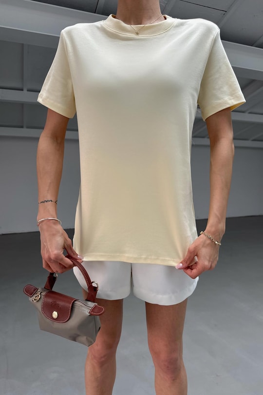 Ribanalı Premium Basic Tshirt Sarı