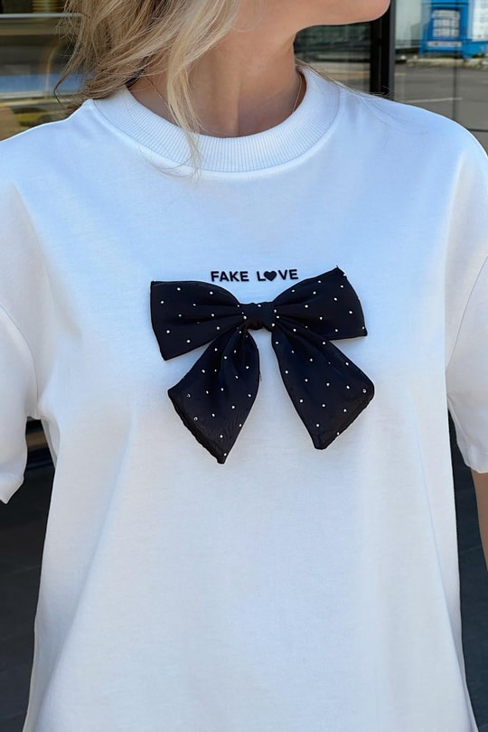 Ribbon Shine Tshirt Beyaz