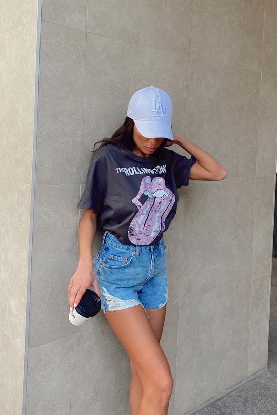 Rolling Stones Yıkamalı Tshirt Füme