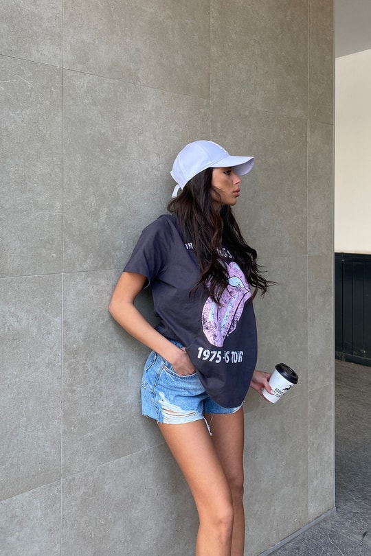Rolling Stones Yıkamalı Tshirt Füme