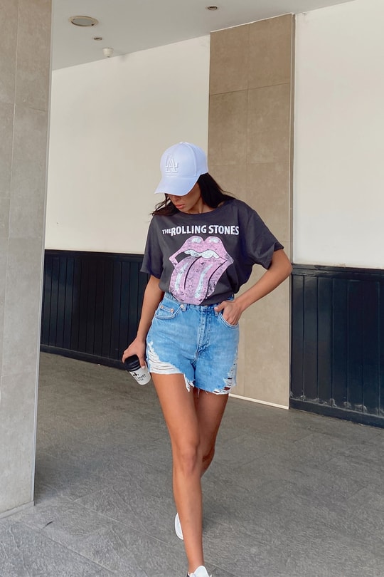 Rolling Stones Yıkamalı Tshirt Füme