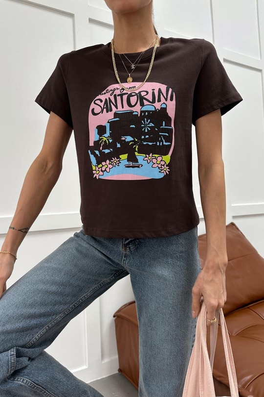 Santorini Tshirt Kahve