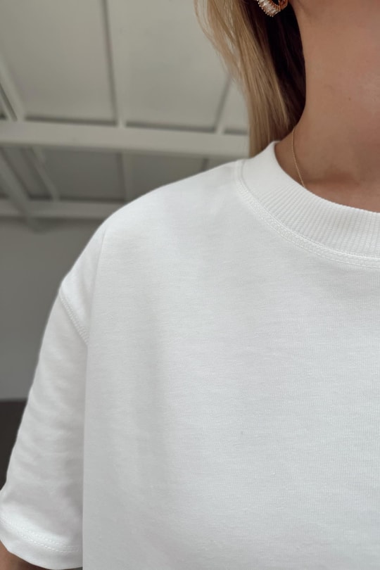 Şerit Ribana Basic Tshirt Beyaz