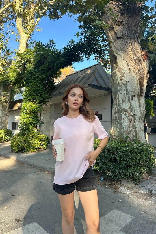 Şerit Ribana Basic Tshirt Pembe