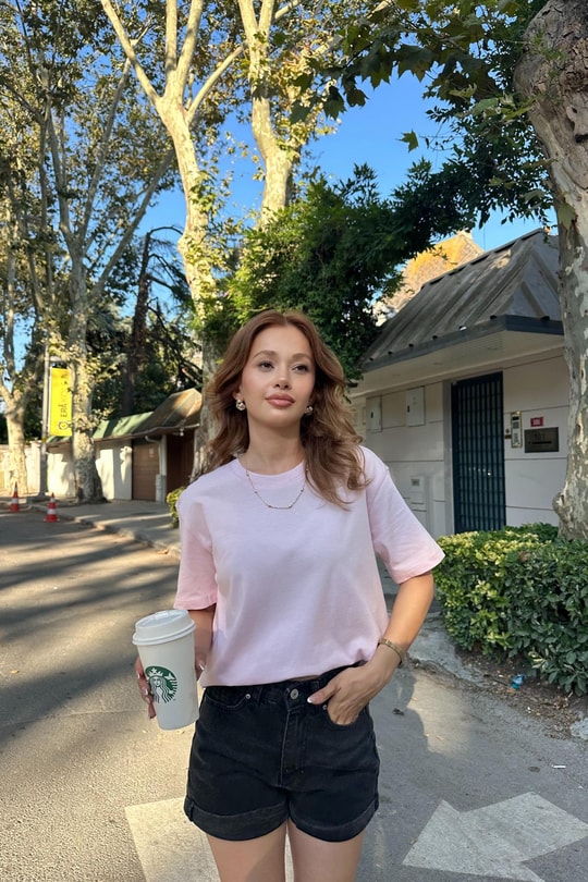 Şerit Ribana Basic Tshirt Pembe