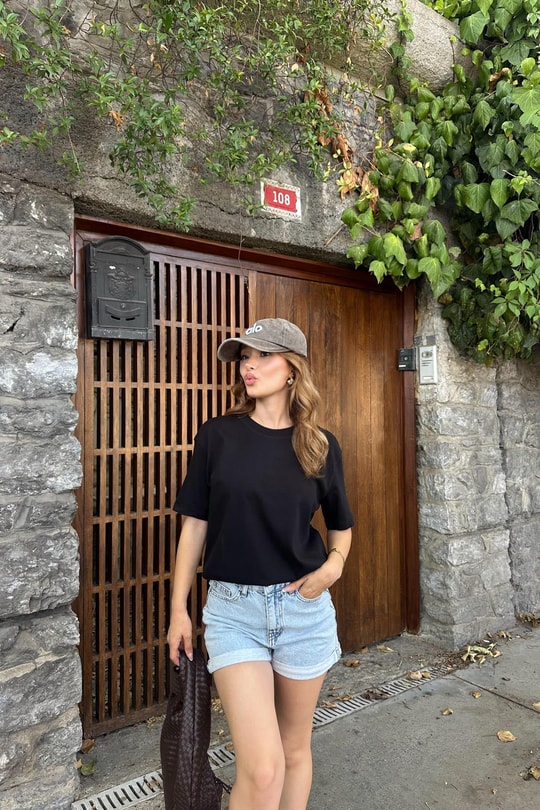 Şerit Ribana Basic Tshirt Siyah