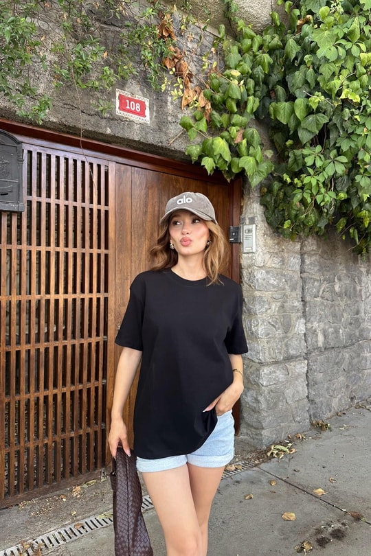 Şerit Ribana Basic Tshirt Siyah