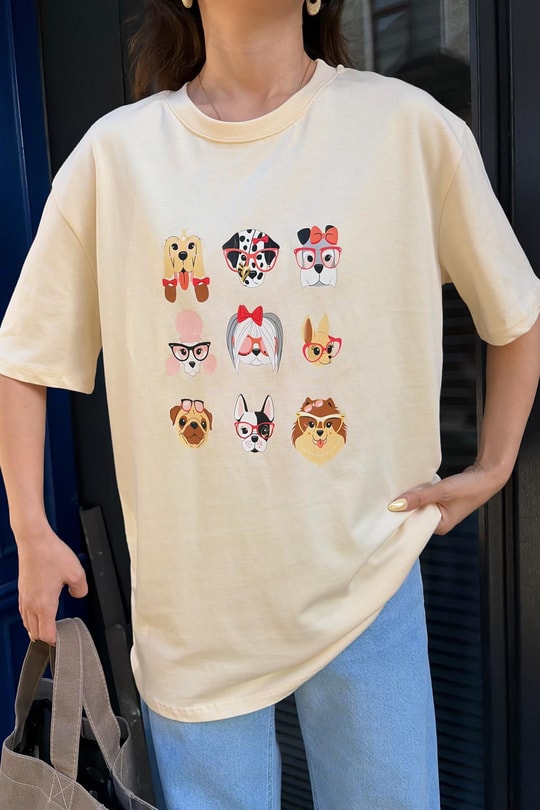 Sevimli  Köpekler  Baskılı Tshirt Taş