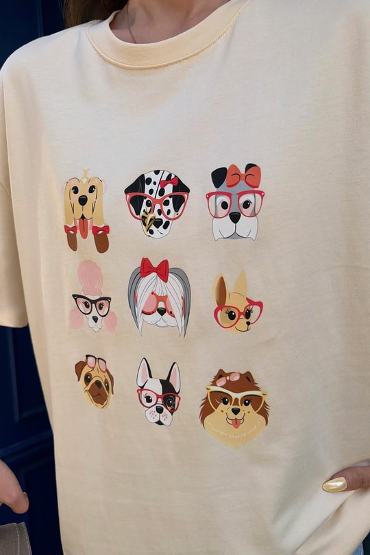 Sevimli  Köpekler  Baskılı Tshirt Taş