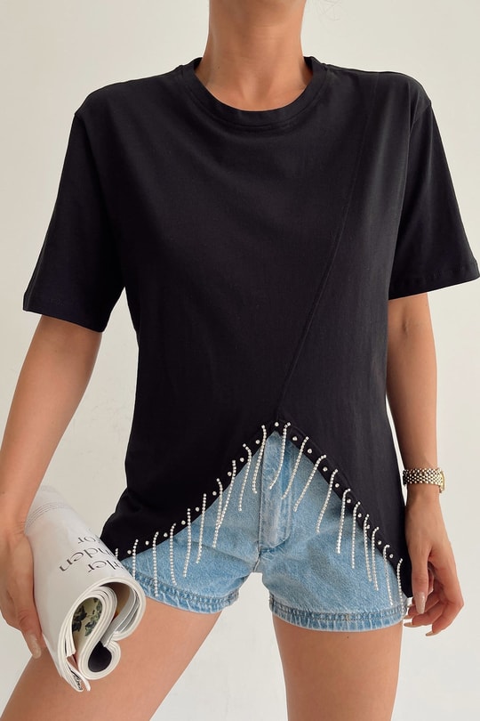 Shine Cut Tshirt Siyah