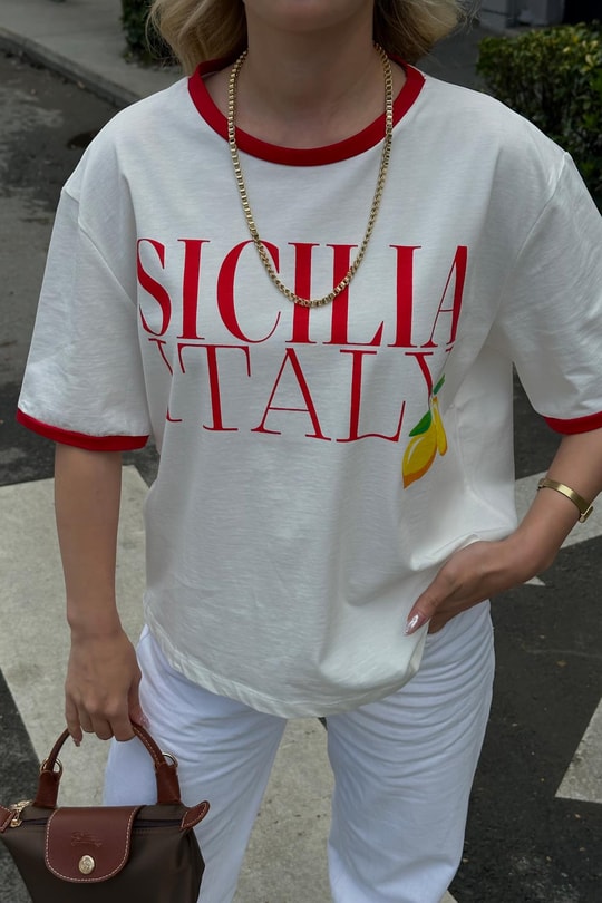 Sıcılıa Biyeli Tshirt Beyaz