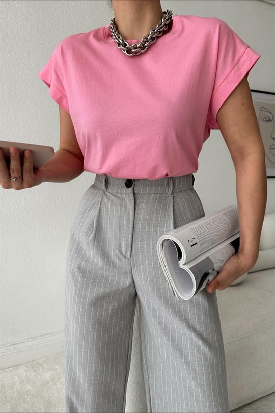 Sıfır Kol Basic Tshirt Pembe