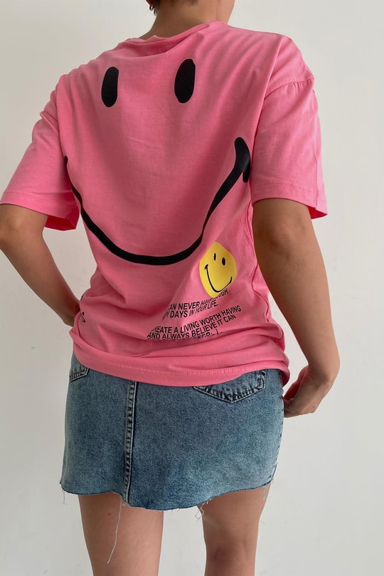 Smiley Oversize Tshirt Pembe