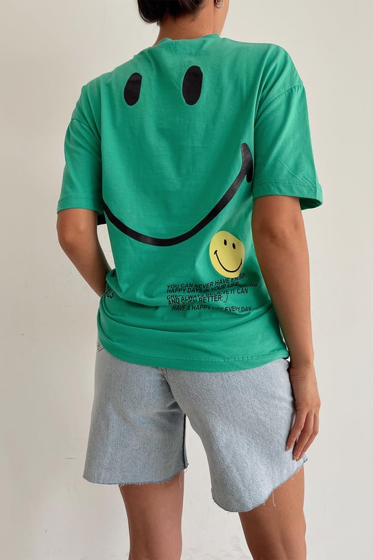 Smiley Oversize Tshirt Yeşil