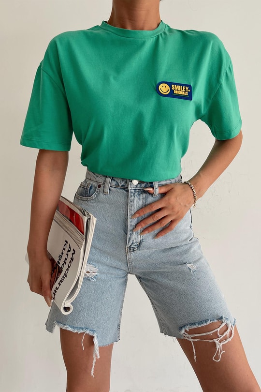 Smiley Oversize Tshirt Yeşil